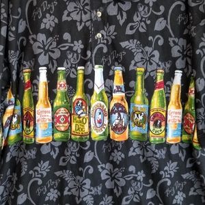 Vintage Big Dogs Men's XXL 2XL Black Polo Floral Print Beer‎ Bottle Graphic